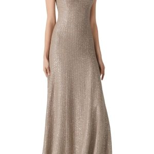 Sequin Textured Knit A-Line Gown