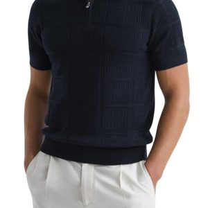 Textured Mosaic Quarter Zip Polo Sweater